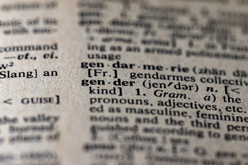 Aufgeschlagenes Wörterbuch in Nahaufnahme mit unscharfem Text