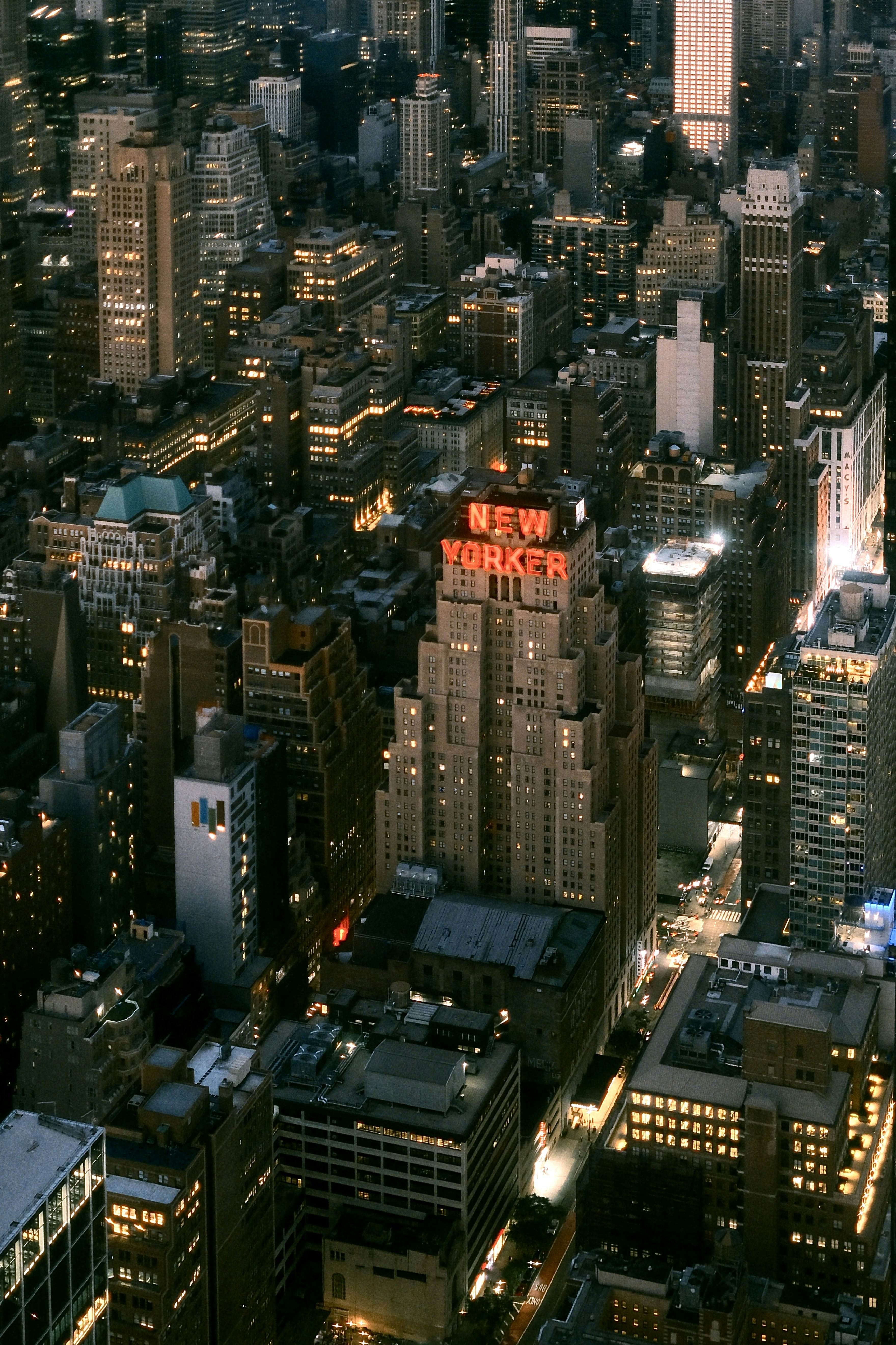 an aerial view of a city at night