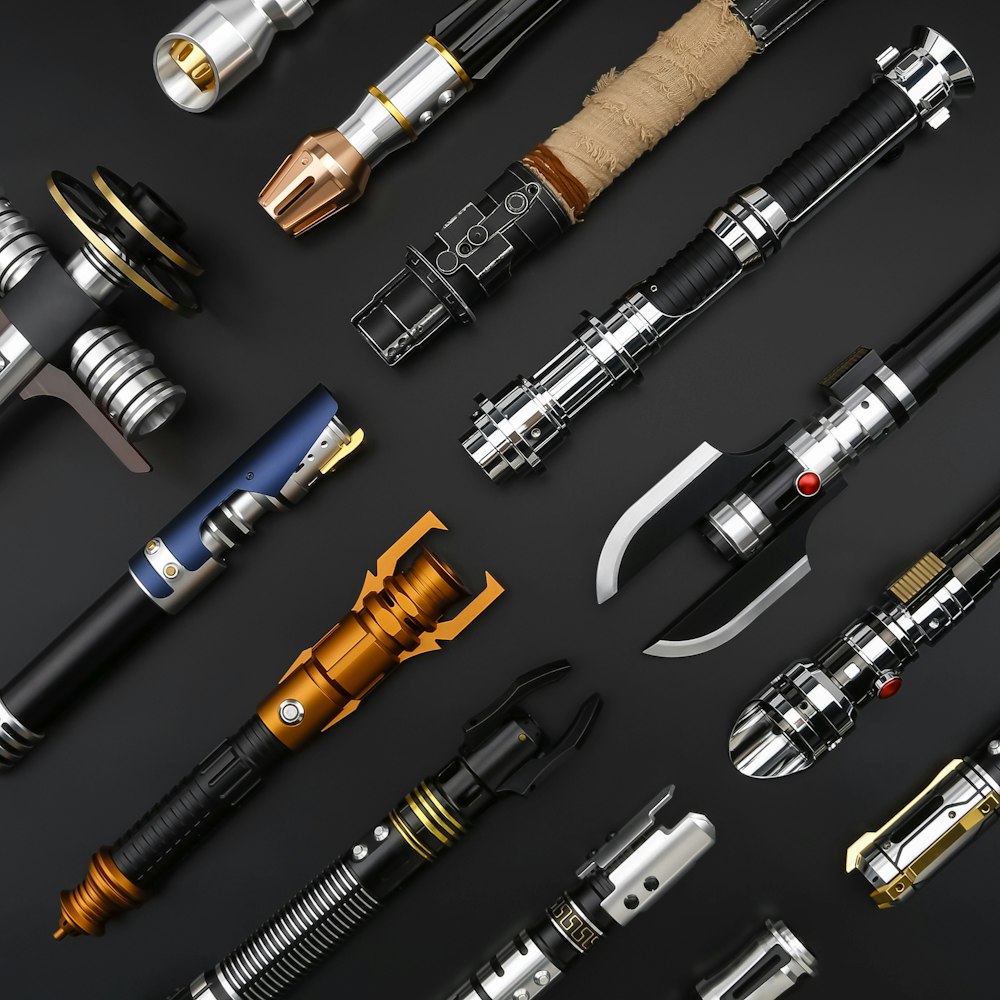 a collection of different types of flashlights
