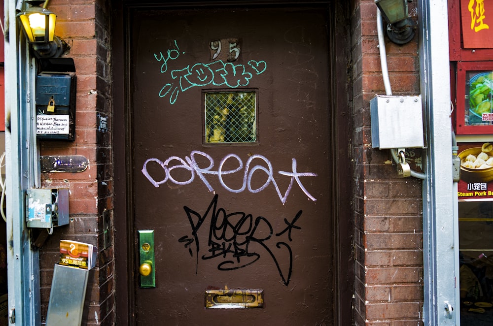 a door with graffiti written on it