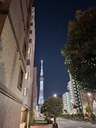 A nighttime cityscape monitored by Tiandy surveillance cameras with clear color vision.