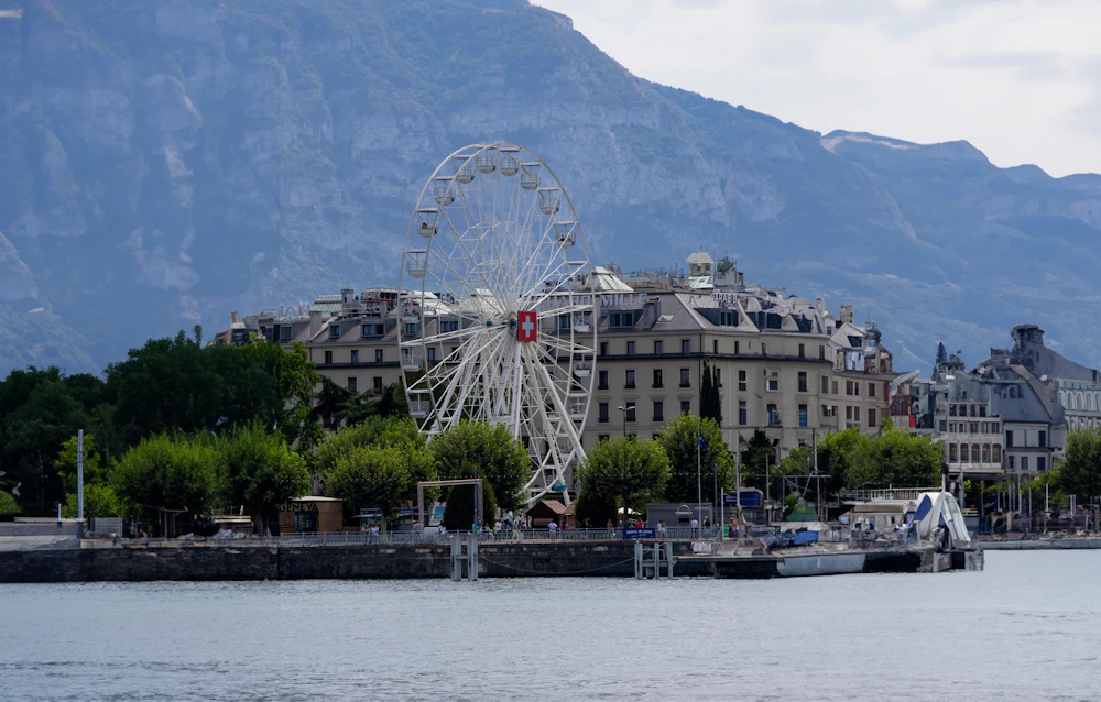 CERN particle accelerator visitor experience and Lake Geneva landscape on a science school trip