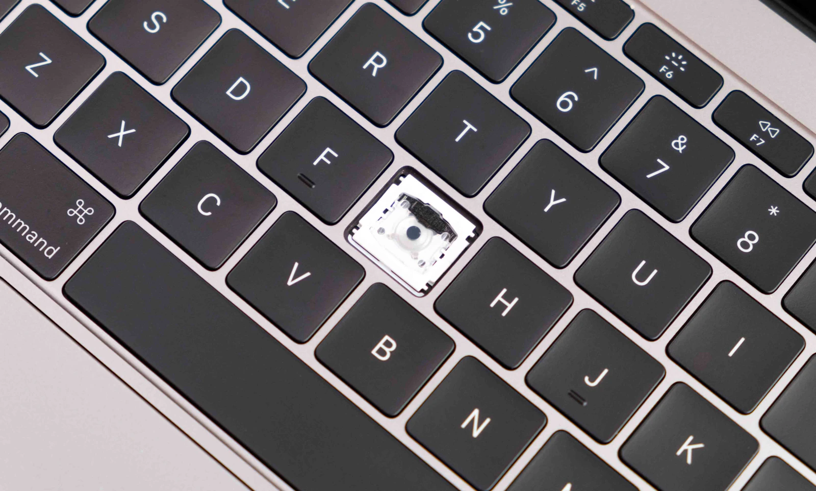 Close view of a laptop keyboard and key area