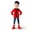 A cartoon-style character with black hair, wearing a red coat over a black and red striped shirt, blue jeans, and red boots. The character stands confidently with hands on hips and a friendly smile.