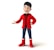 A cartoon-style character with short dark hair is smiling and gesturing with one hand. The character is wearing a red jacket over a black and red striped shirt, blue jeans, and shiny red boots.