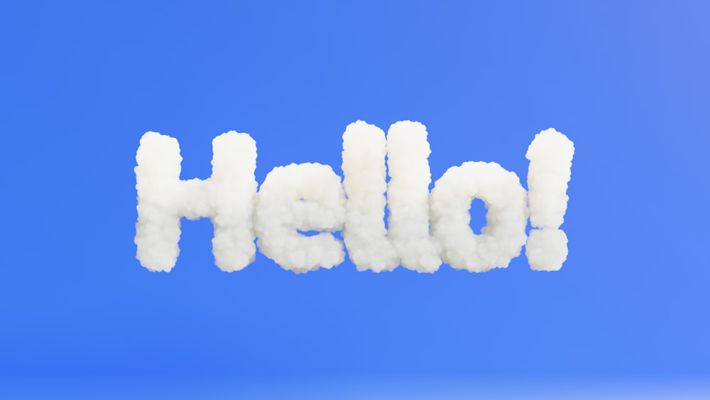 a cloud shaped word spelling hello on a blue background