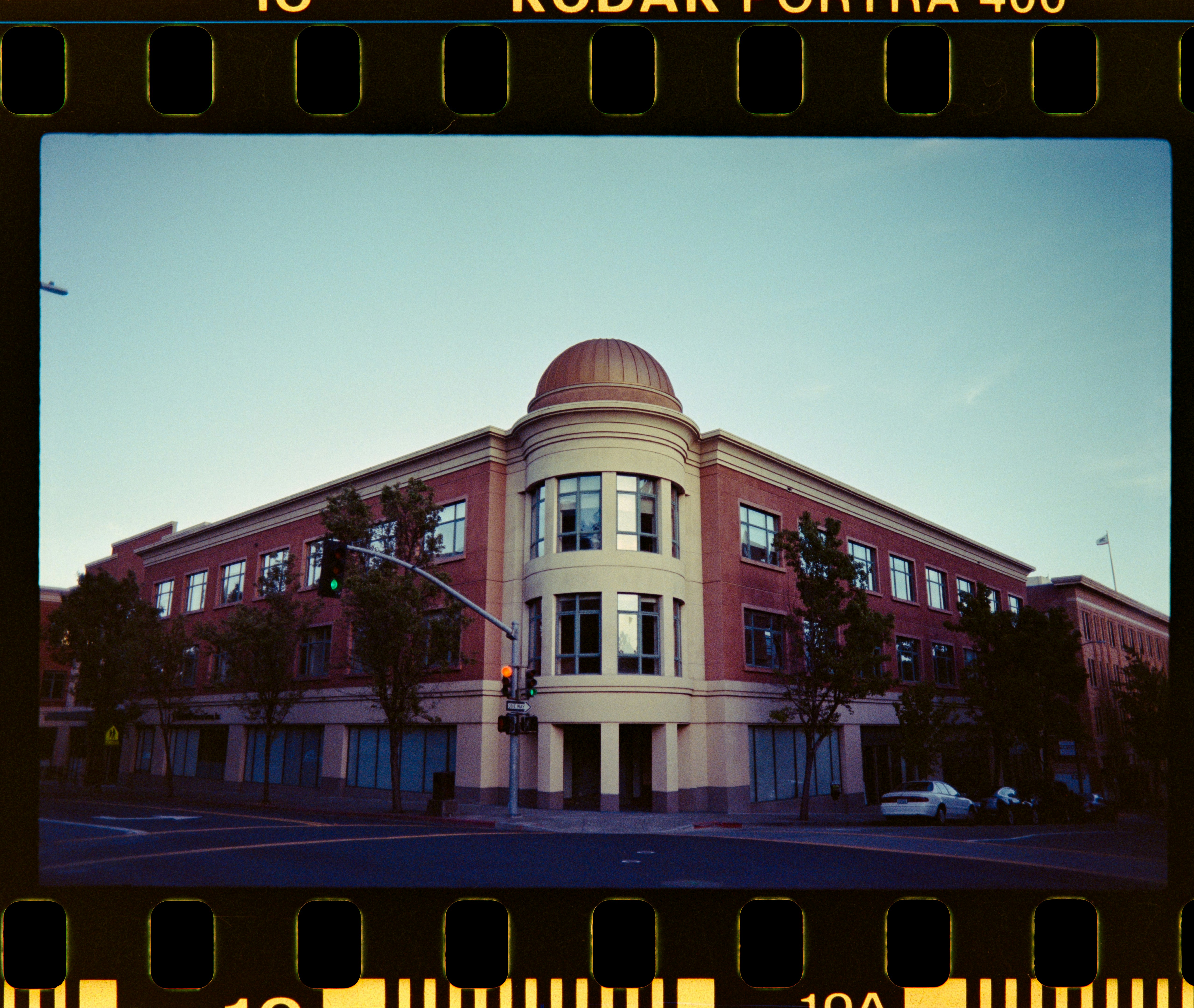 a film strip with a picture of a building