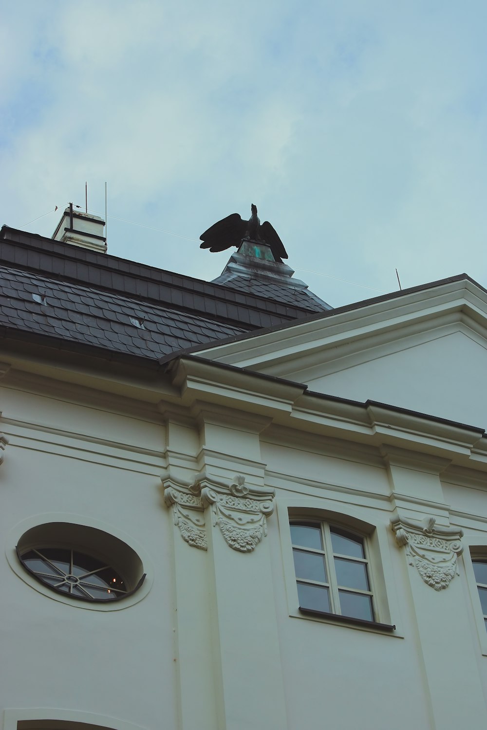 a bird is perched on top of a building