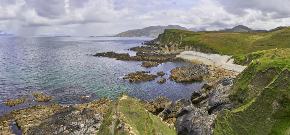 a view of the ocean from a cliff