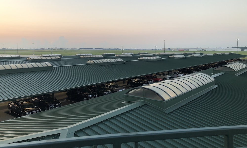 a view of an airport from the top of a building