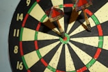 Close-up of arrows hitting the bullseye on a target