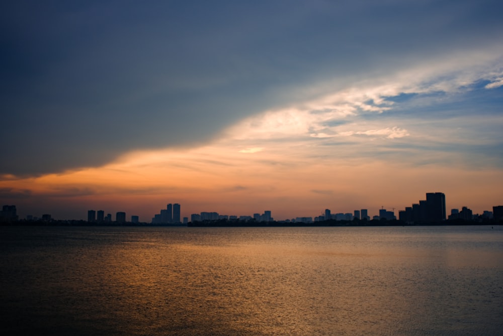 a sunset over a large body of water