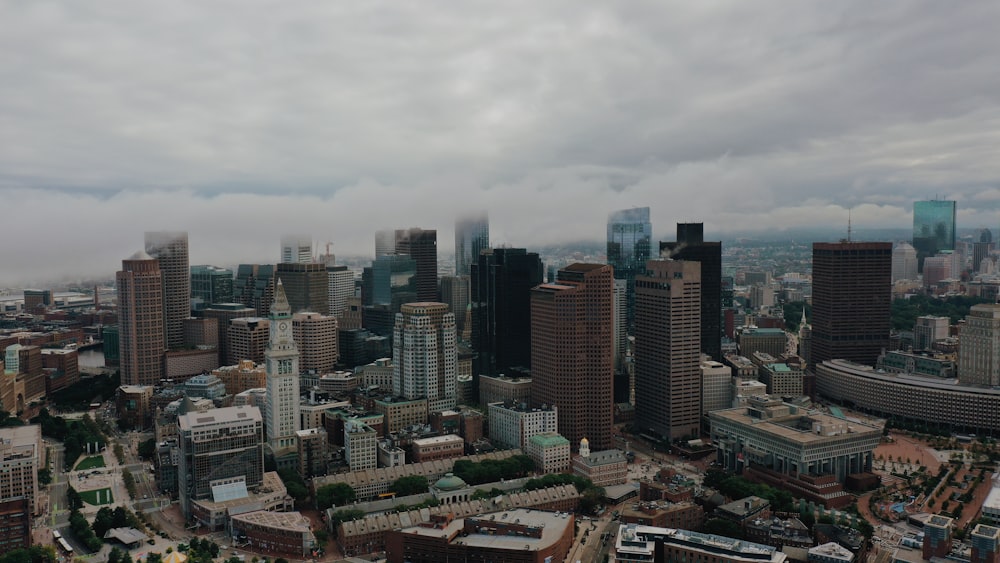 a view of a city with tall buildings