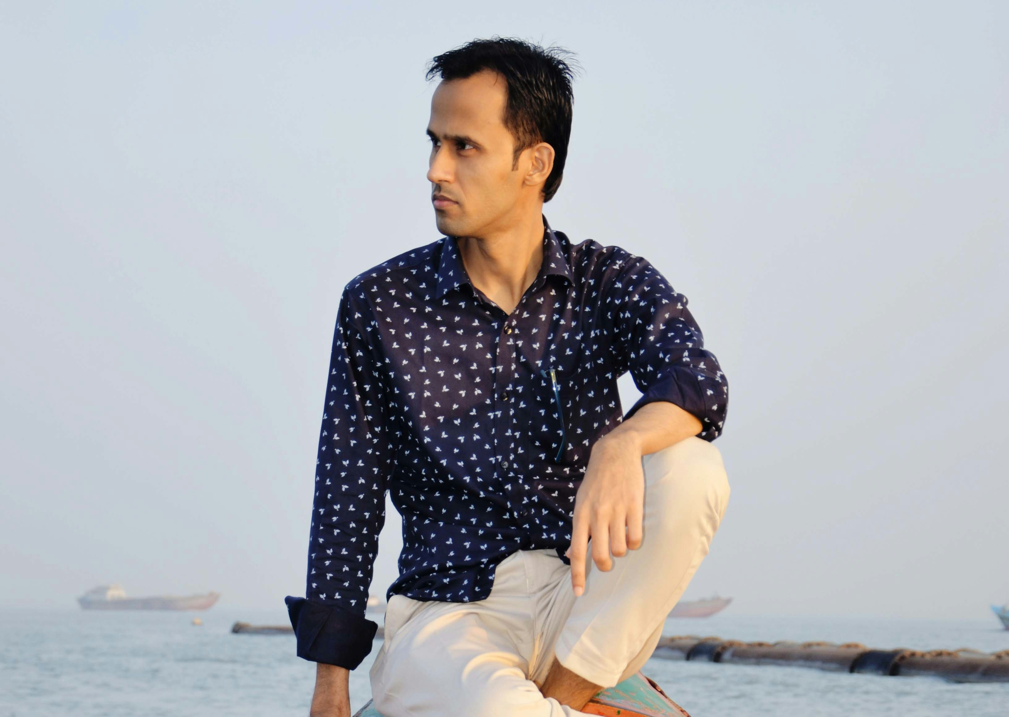 Person presenting AI avatar photo in virtual conference setting