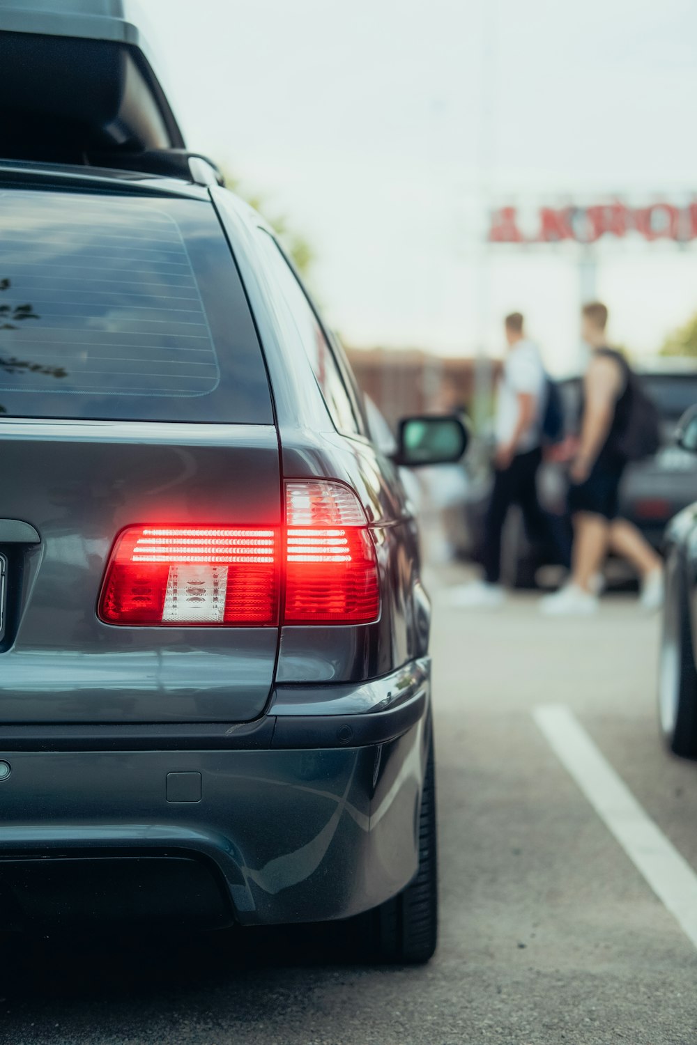 a close up of the tail lights of a car