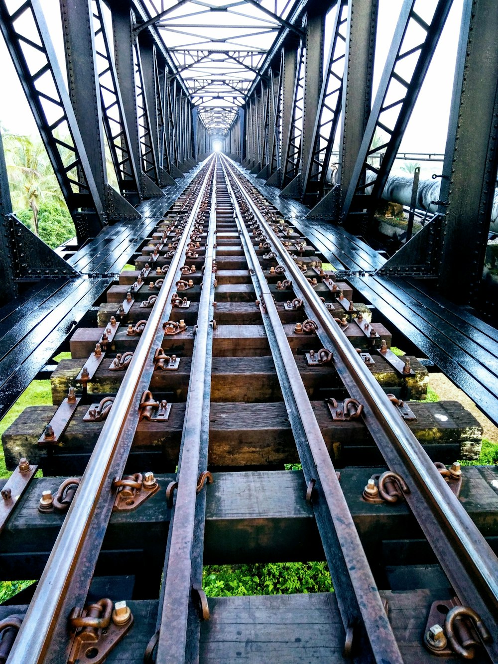 a view of a train track from the top of it