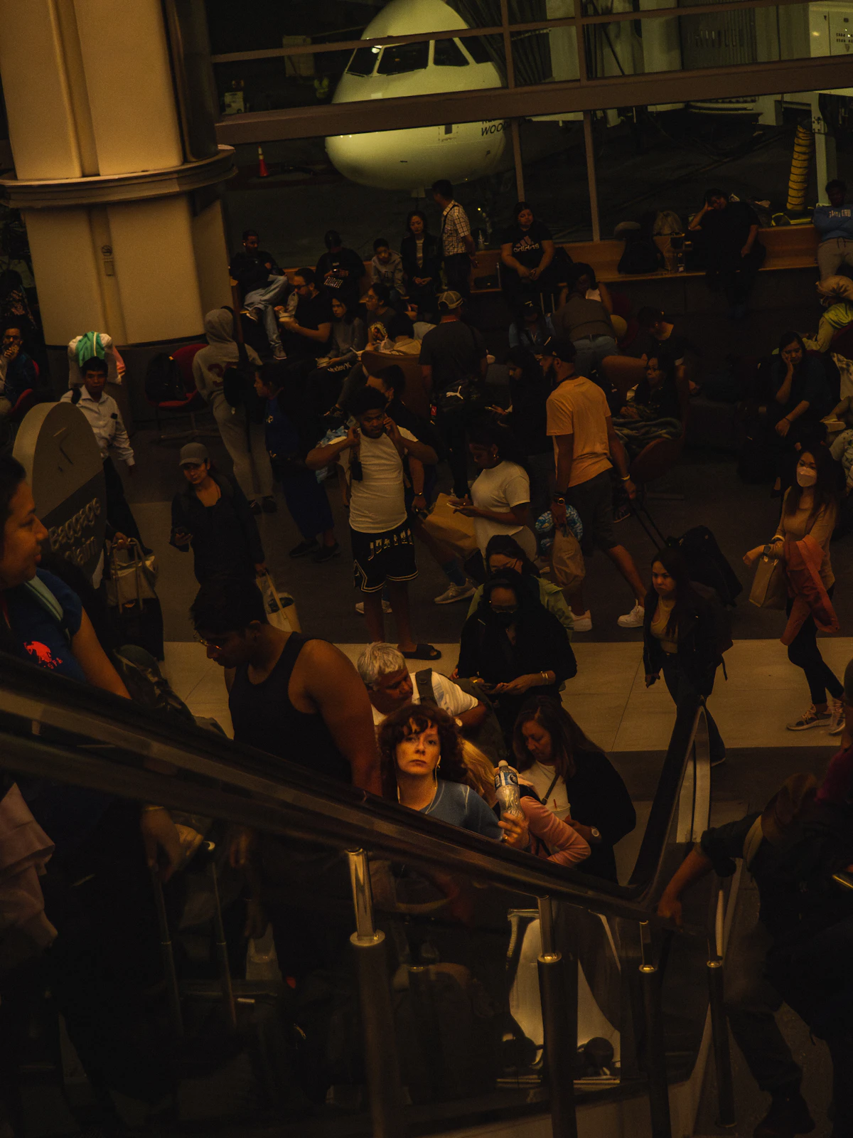 Travelers at London airport terminal
