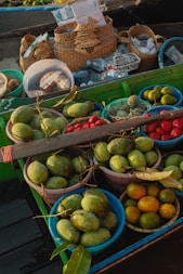 a bunch of fruit that are on a table
