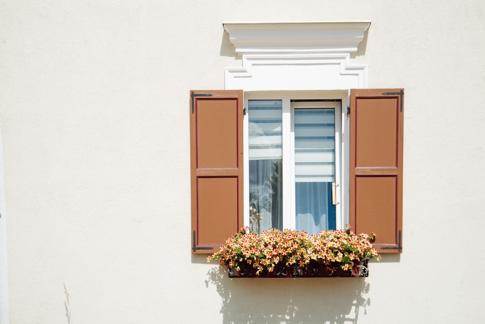 a window with a flower box in front of it