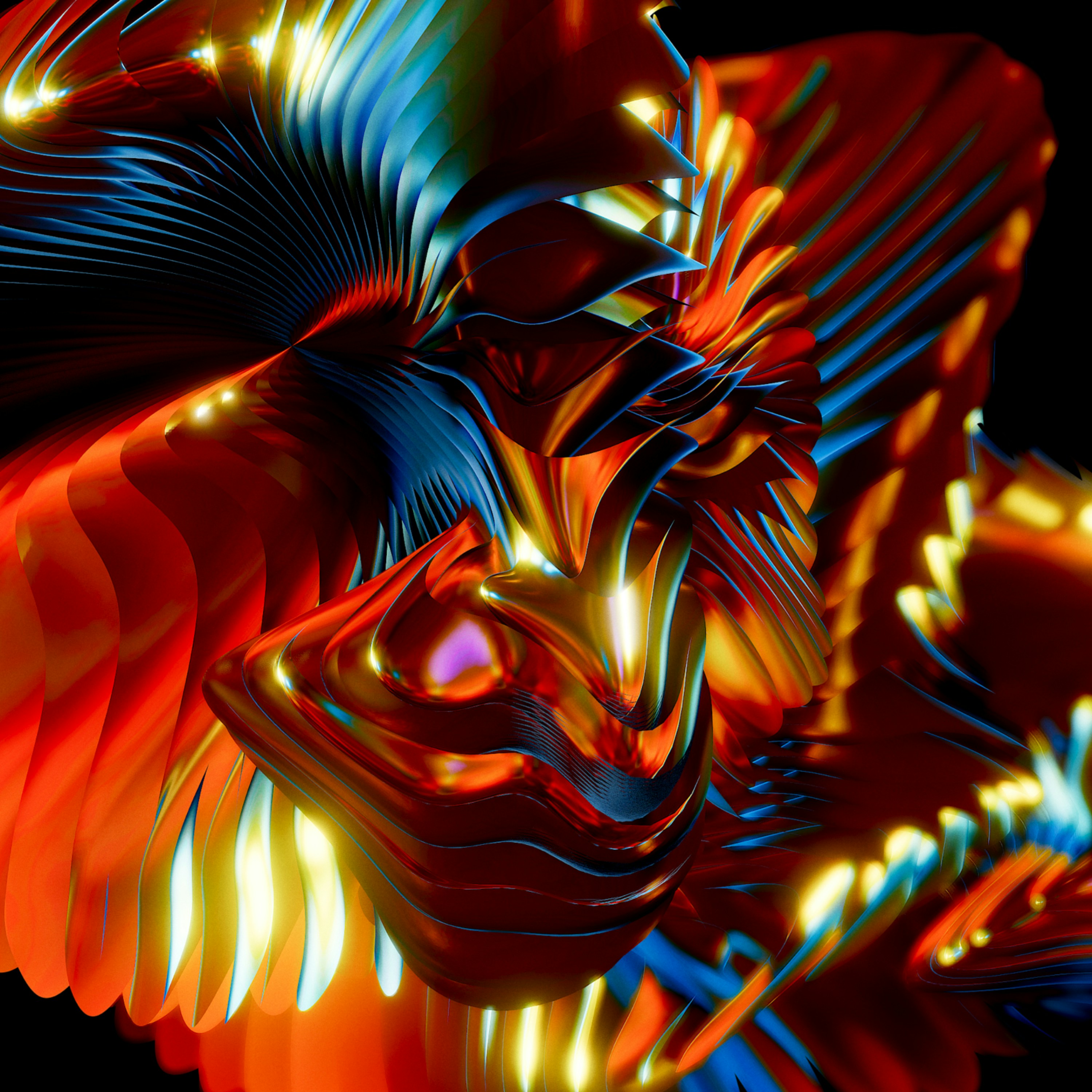 an abstract image of a bird with bright colors