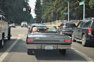 A car stopped at a traffic light, representing traffic insurance coverage.