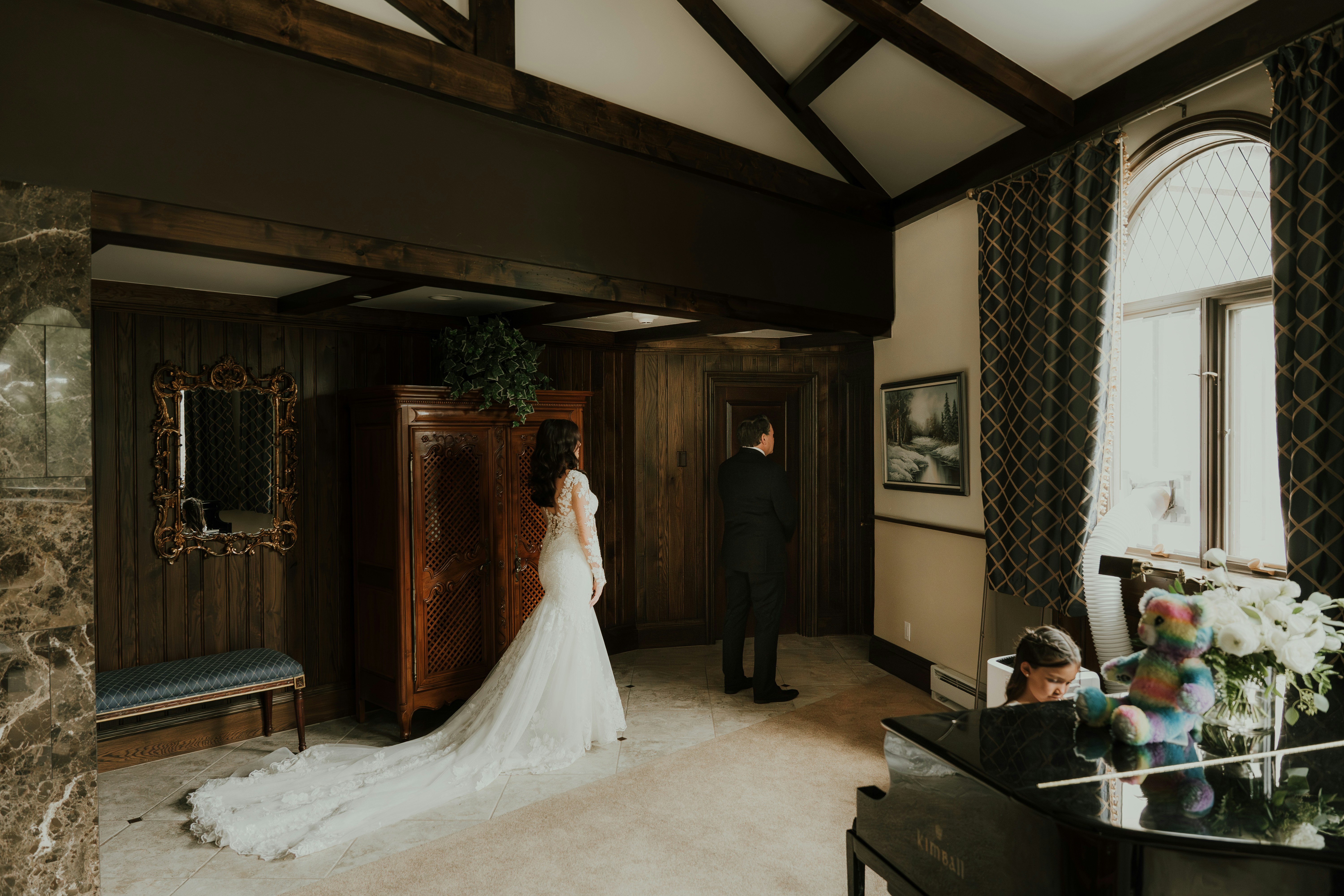 Bride and groom in elegant venue