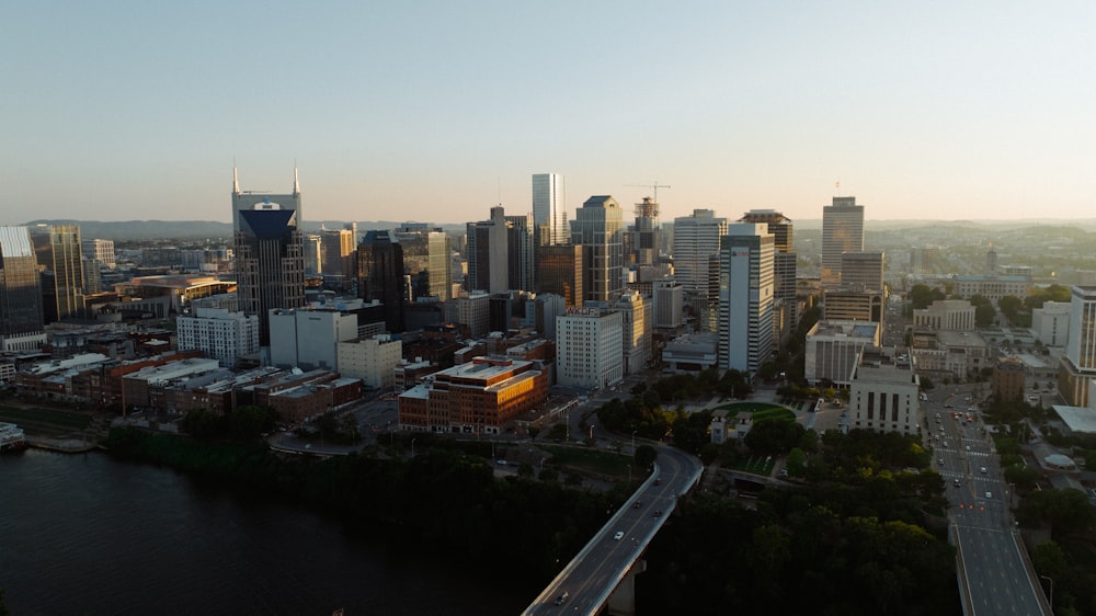 a view of a city with a river running through it