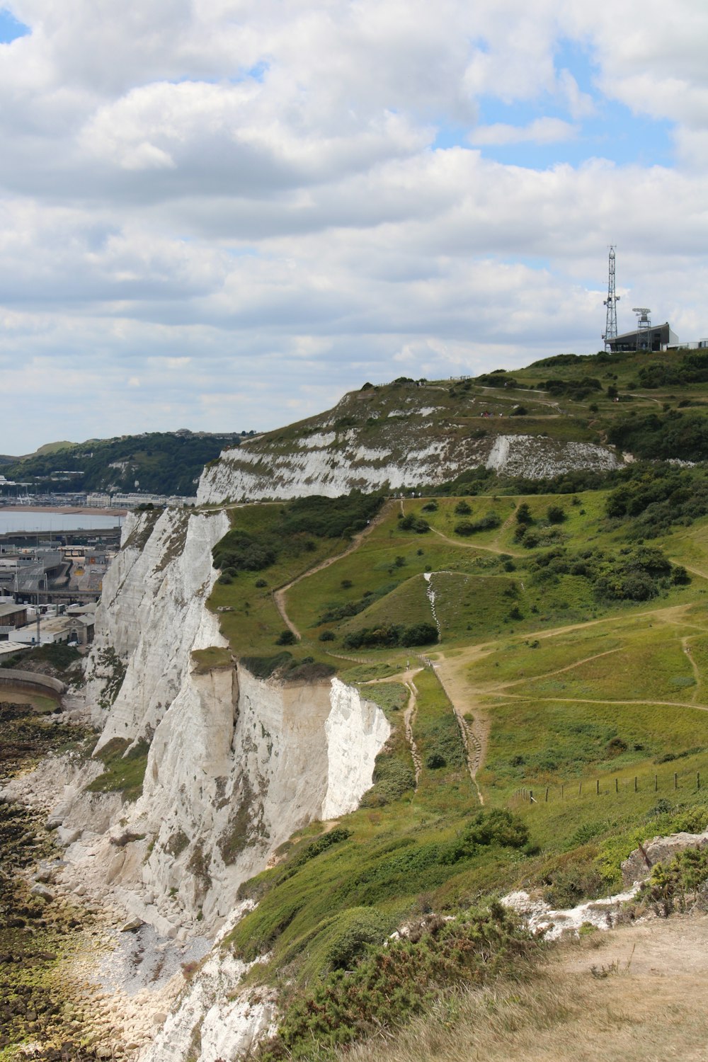 a view of the white cliffs of the coast
