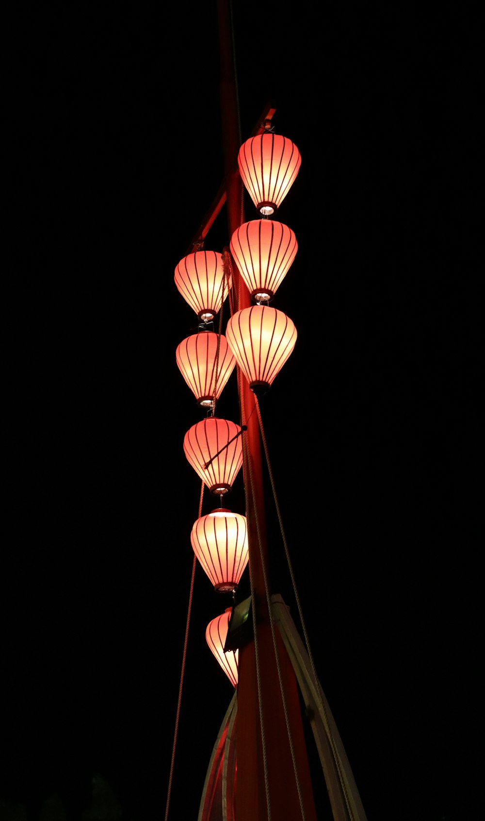 a group of red lanterns hanging from a pole