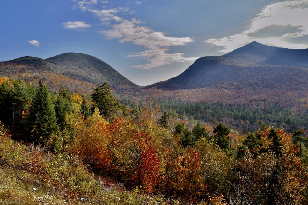 Ein malerischer Blick auf eine Bergkette im Herbst