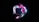 A stylized logo resembling an apple with a smooth, reflective, and metallic finish. The surface displays vibrant and swirling neon colors including pink, blue, and purple, set against a dark background.