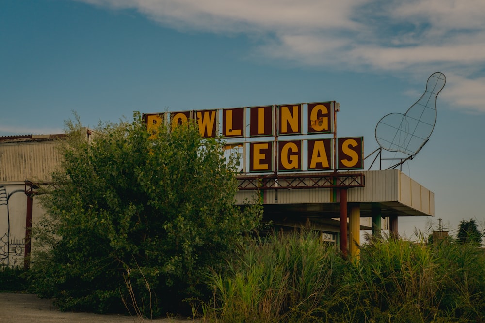 a building with a sign that says bowling vegas