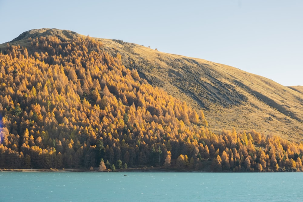 a mountain with a lake in front of it