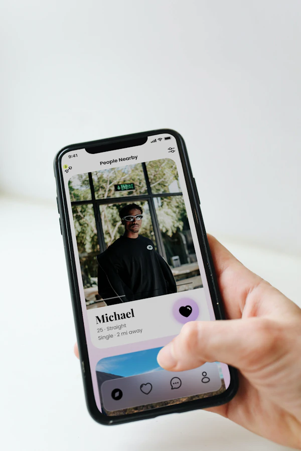 A person swiping through profiles on a dating app