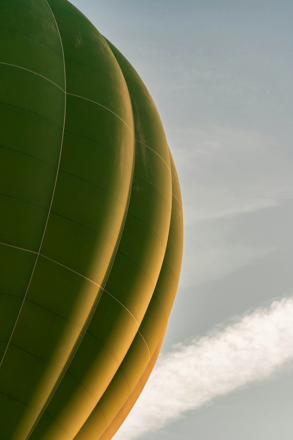 Una grande mongolfiera verde che vola nel cielo