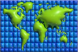 World map visual highlighting Glovera’s export reach with matte gold pins on a cream and sage green backdrop.