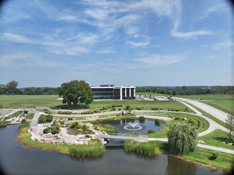 Exterior view of Kings Lodge office building surrounded by greenery in West Kingsdown.