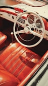 A detailed view of a classic car's interior features.