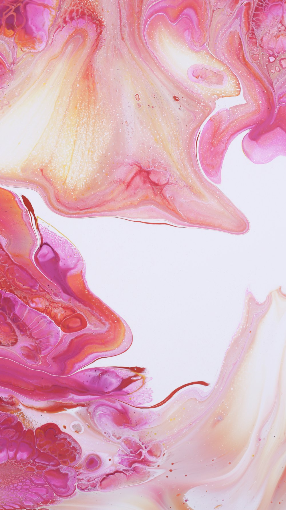 an abstract painting of pink and white colors