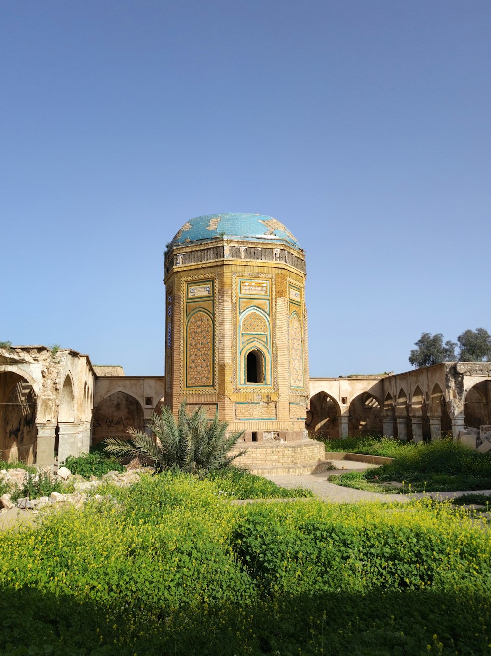 a building with a blue dome on top of it