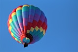 A colorful hydro rocket soaring against a clear blue sky.