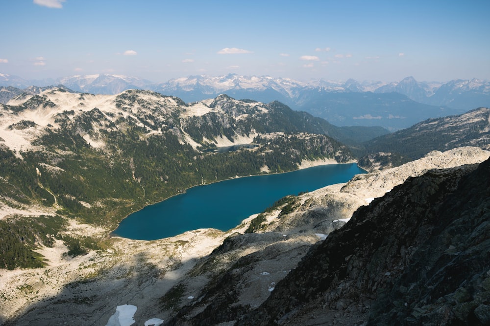 a view of a mountain lake from a high point of view