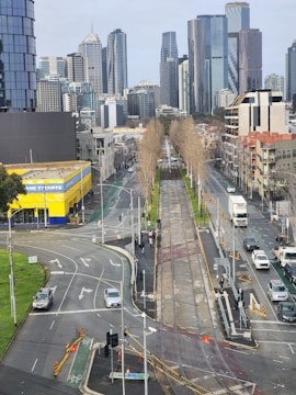 An image of a smart city with interconnected transport options.