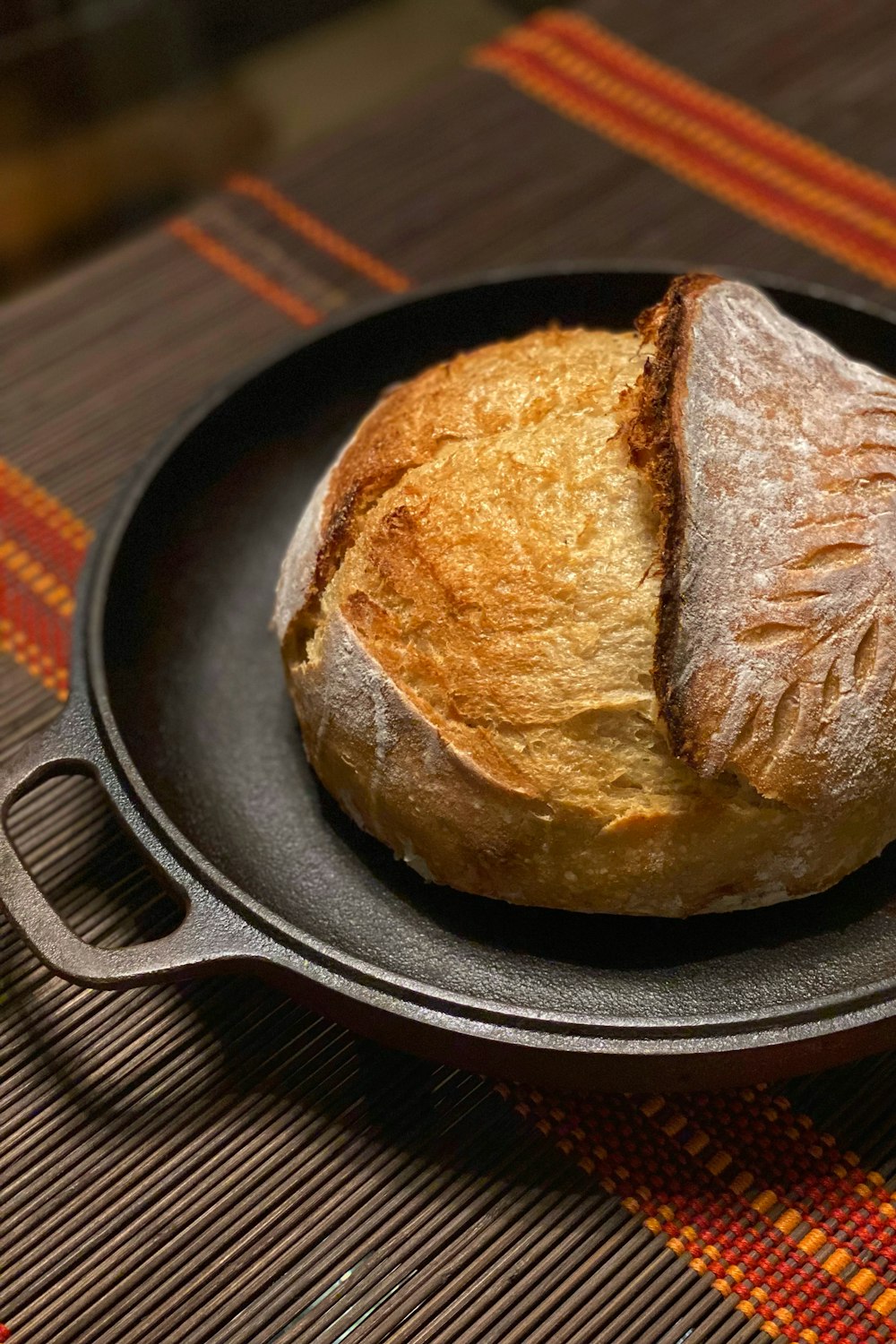 a loaf of bread sitting in a frying pan