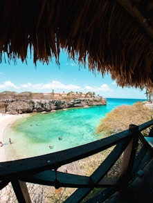a view of a beach from a deck