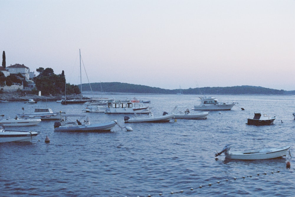 a group of boats floating on top of a body of water