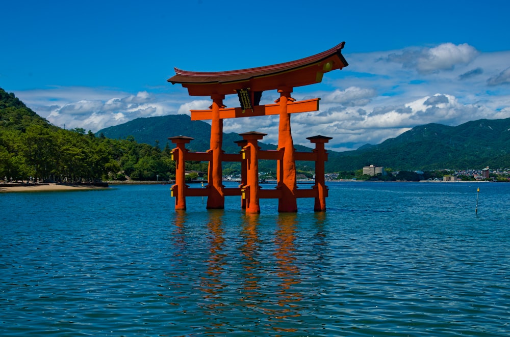 a large body of water with a large structure in the middle of it