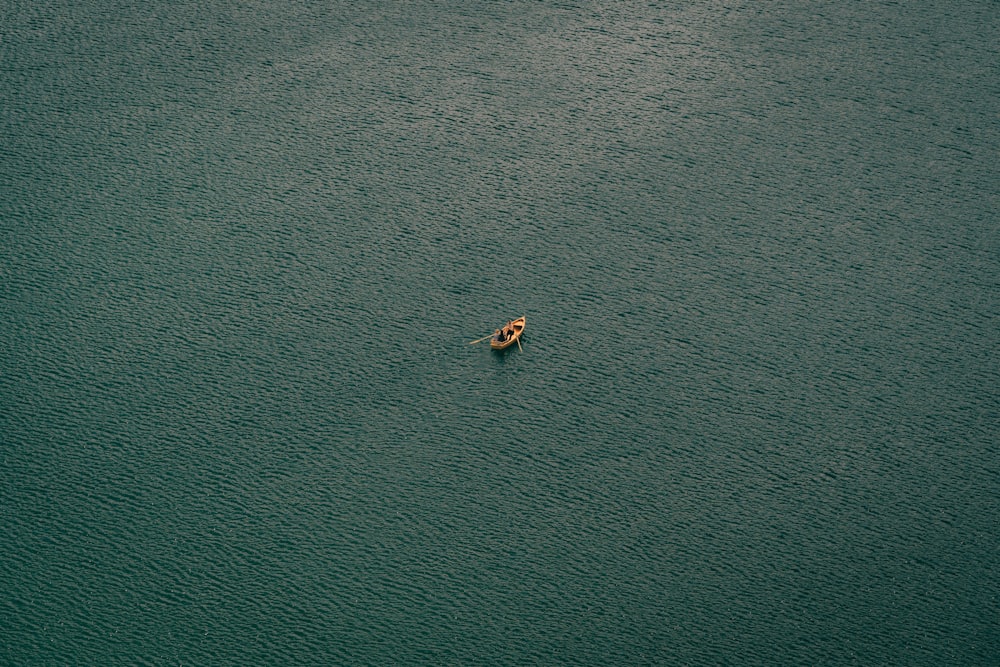 eine Person in einem Boot in einem großen Gewässer