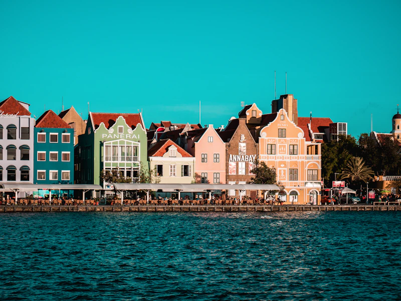 Curacao colorful waterfront houses in Willemstad harbor