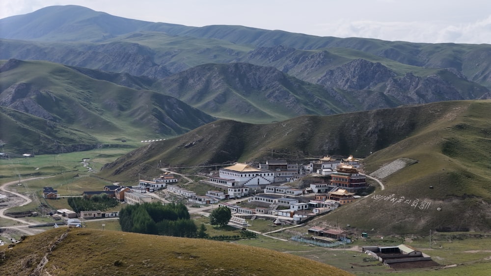 a small village in the middle of a mountain range